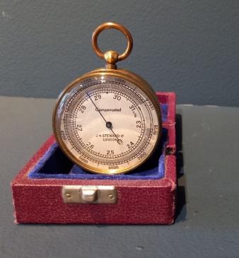 Late Victorian Gilt Brass London Pocket Barometer in Case