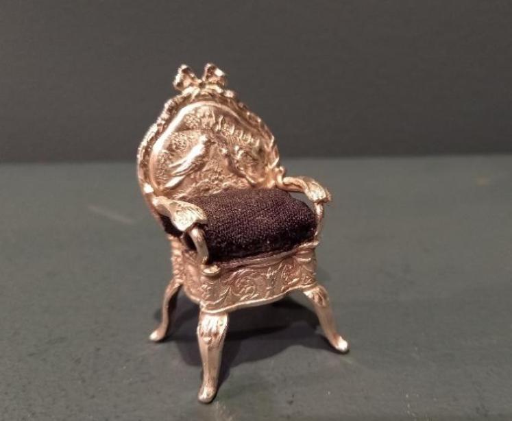 Antique Silver Miniature Armchair Pin Cushion - Image 1