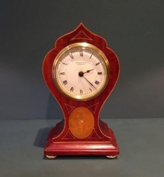 Fine Antique Greek Torch Inlaid Panel Mantel Clock