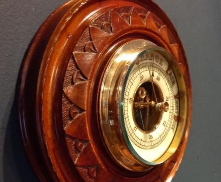 Victorian Walnut Visible Works Aneroid Barometer - Image 5