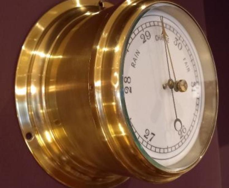 Late Victorian Brass Bulkhead Marine Barometer - Image 3