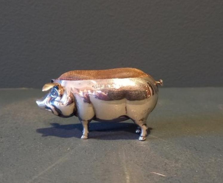 Edwardian Silver Novelty Pig Pin Cushion - Image 7