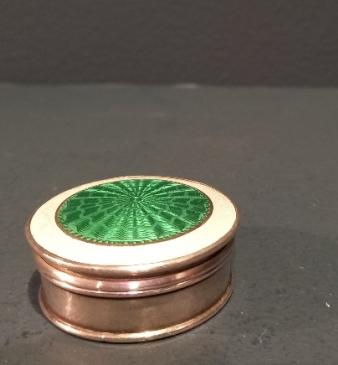 Antique Silver & Emerald Green Enamel Trinket Box