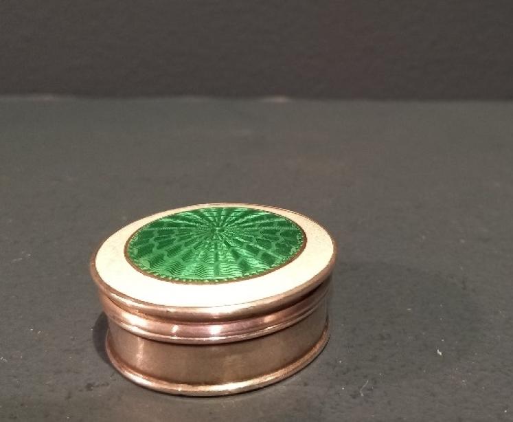 Antique Silver & Emerald Green Enamel Trinket Box - Image 1