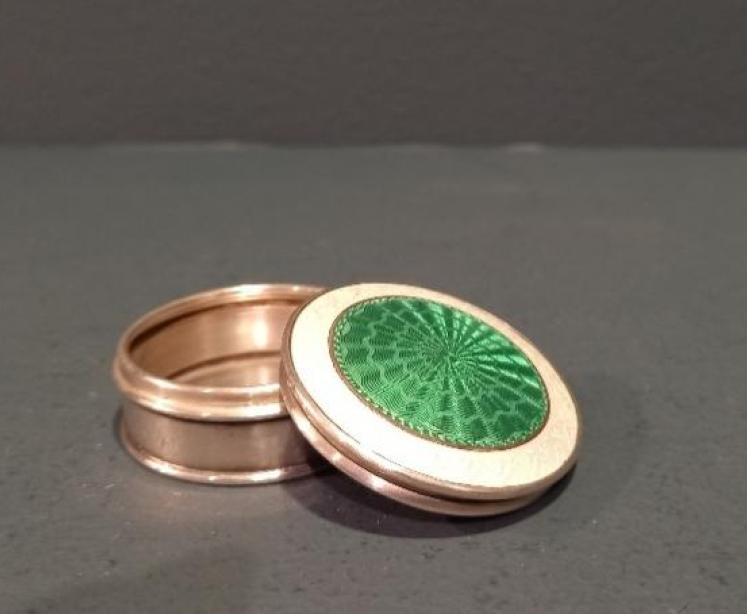 Antique Silver & Emerald Green Enamel Trinket Box - Image 4