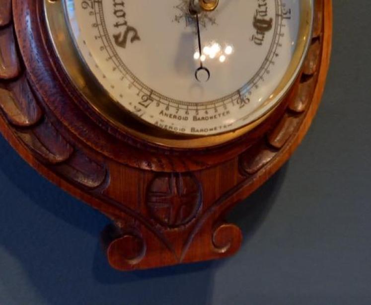 Victorian Solid Oak Aneroid Barometer - Image 6