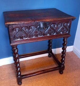 Rare Early 17th Century Oak Bible Box on Stand