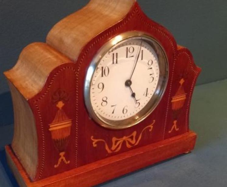 Antique Sheraton Grecian Urn Inlaid Mantel Clock - Image 7