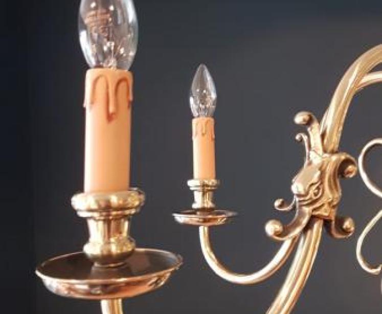 Edwardian Brass Six Arm Chandelier  - Image 2