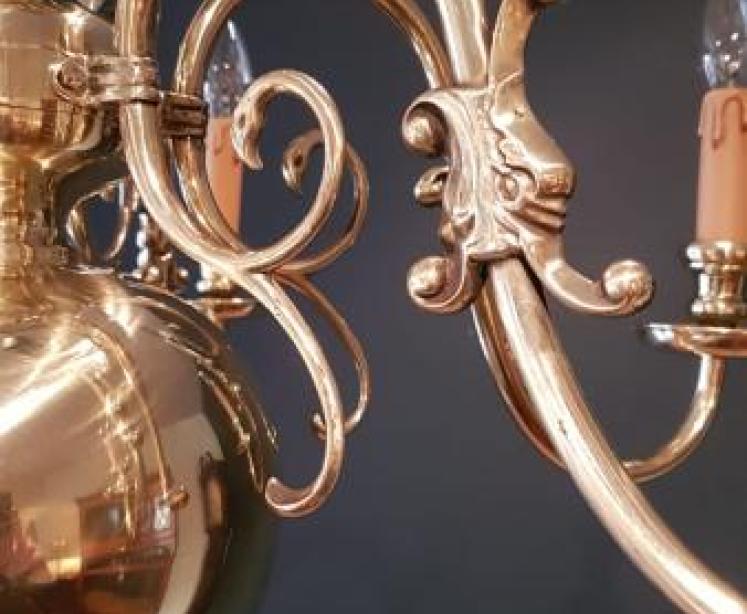 Edwardian Brass Six Arm Chandelier  - Image 6