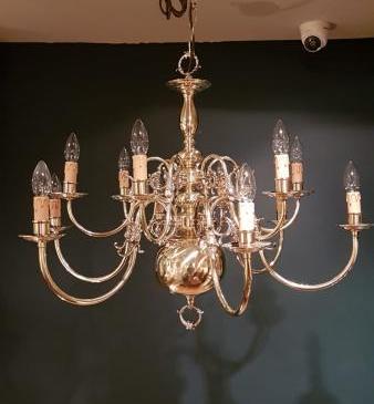 Large Edwardian Brass 2 Tier Chandelier