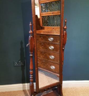 Edwardian Oak Cheval Mirror