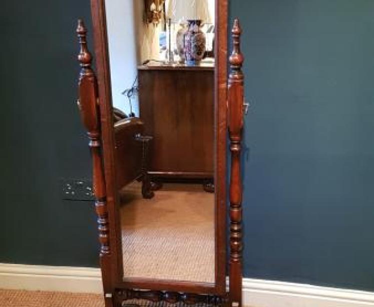 Edwardian Oak Cheval Mirror - Image 7