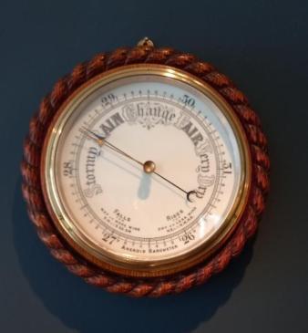 Antique Large Polished Oak Ship's Barometer