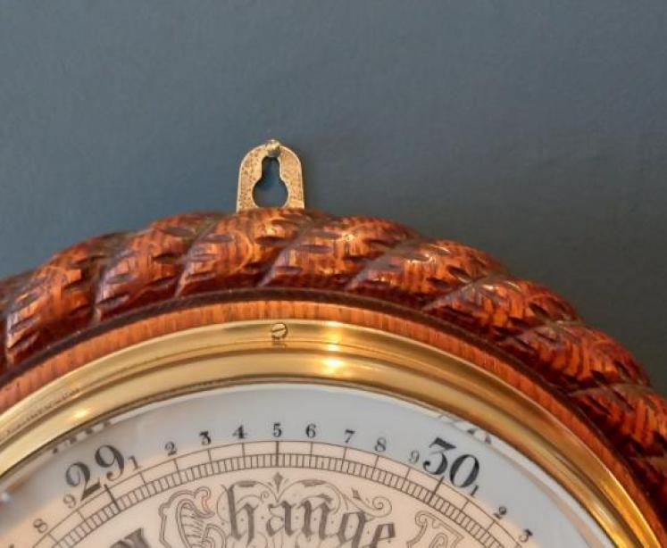 Antique Large Polished Oak Ship's Barometer - Image 3