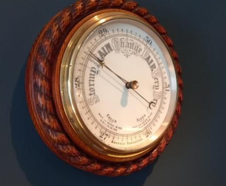Antique Large Polished Oak Ship's Barometer - Image 7