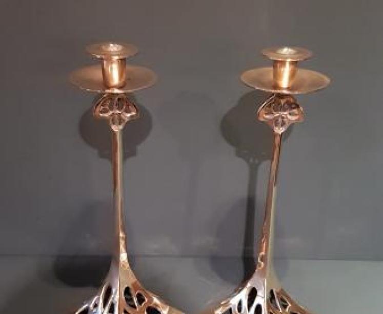 Pair of Solid Brass Art Nouveau Candlesticks - Image 2