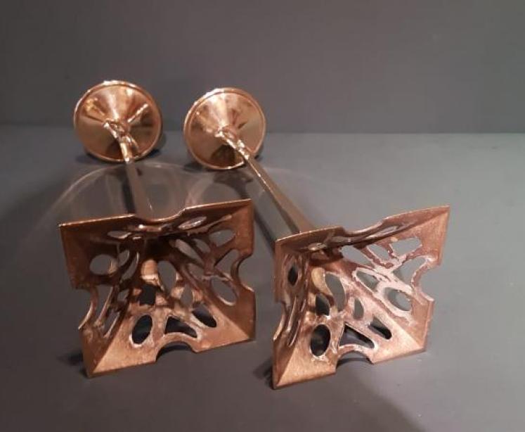 Pair of Solid Brass Art Nouveau Candlesticks - Image 6
