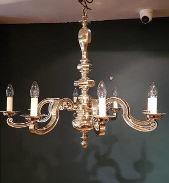 Large Edwardian Cast Brass 8 Arm Chandelier