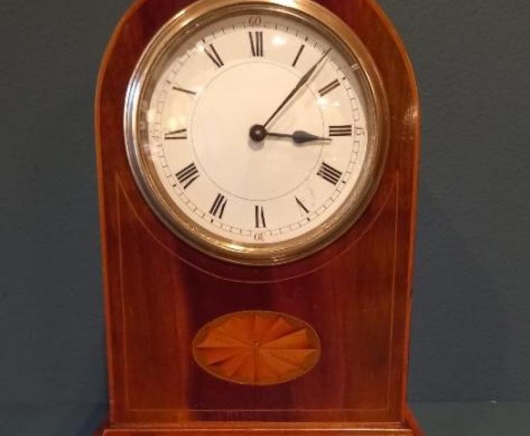 Antique Sheraton Inlaid Arched Top Mantel Clock - Image 1