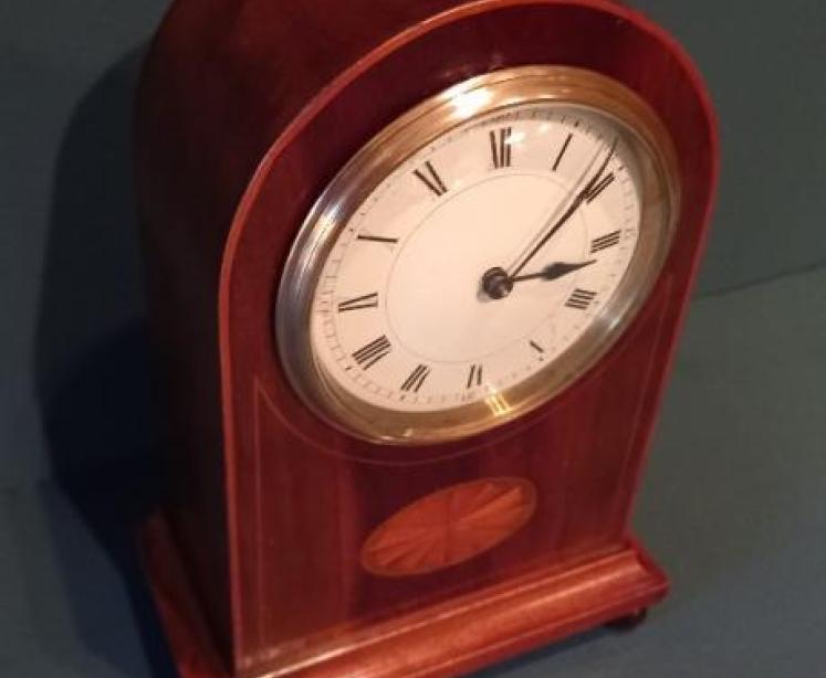 Antique Sheraton Inlaid Arched Top Mantel Clock - Image 5