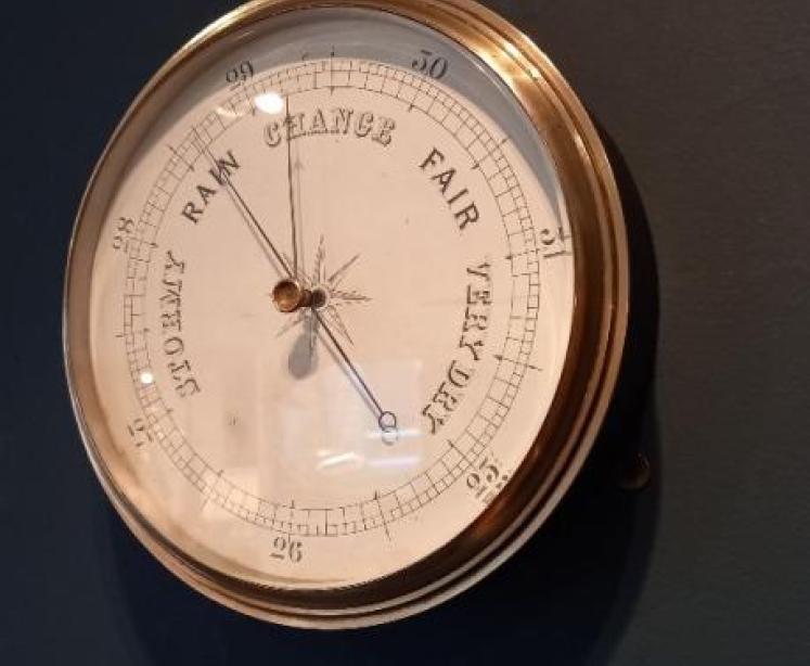 Large Antique Steel & Brass Ship's Marine Barometer - Image 1