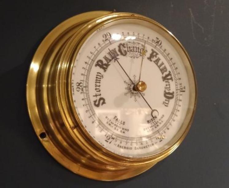 Victorian Polished Brass Ship's Bulkhead Barometer - Image 1