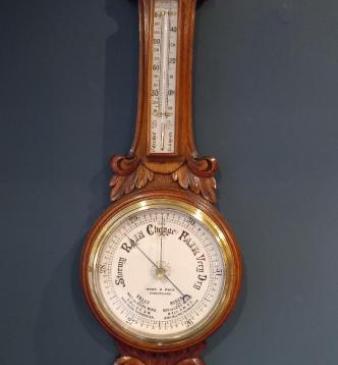 Antique Polished Oak Sunderland Banjo Barometer