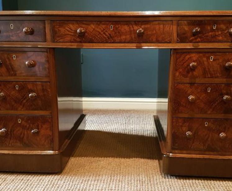 Top Quality Victorian Burr Walnut Pedestal Desk - Image 2