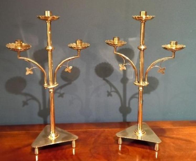 Pair of Late Victorian Cast Brass Three Arm Candelabra - Image 1