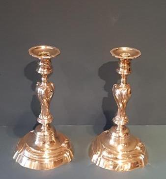 Pair of Art Nouveau Cast Brass Candlesticks