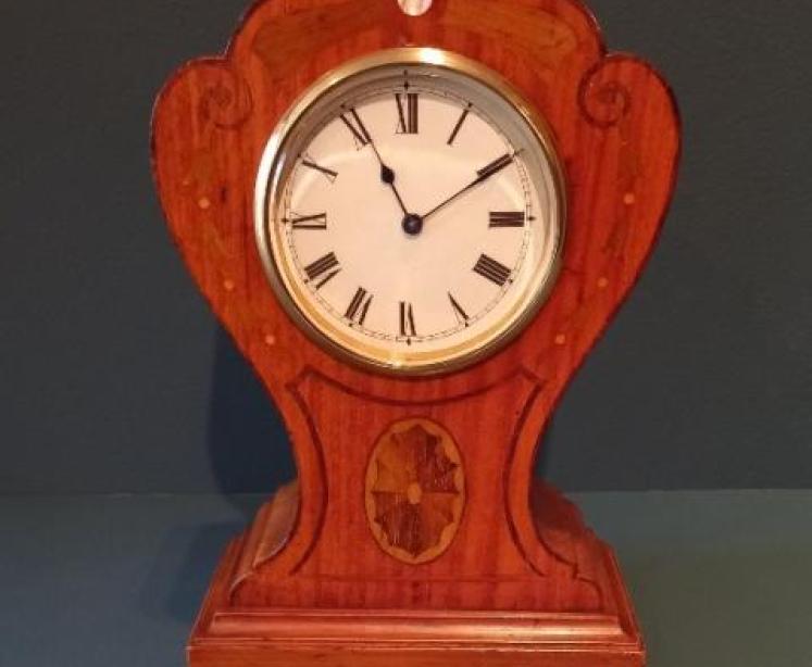 Antique Mahogany & Satinwood Sheraton Inlaid Mantel Clock - Image 1