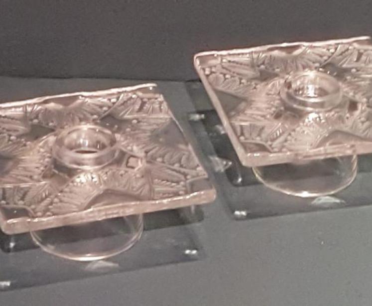 Pair of Lalique Chantily Pattern Candlesticks - Image 1