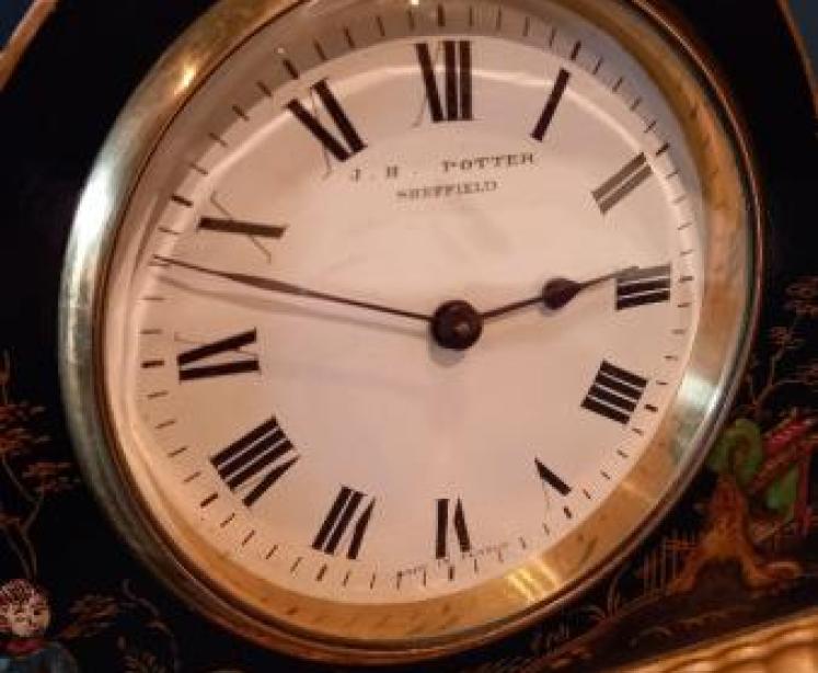 Antique Chinoiserie Blue Lacquered Mantel Clock - Image 2