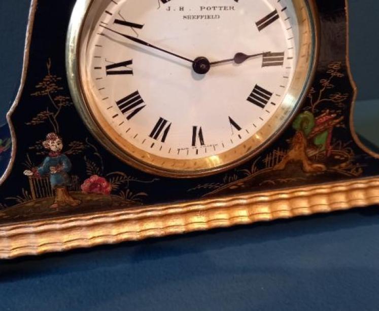 Antique Chinoiserie Blue Lacquered Mantel Clock - Image 6