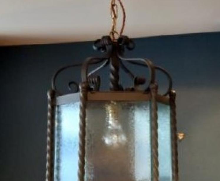 Wrought Iron Hexagonal Hanging Lantern - Image 1