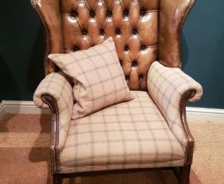 Edwardian Leather Wing Back Arm Chair - Image 1