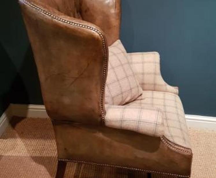 Edwardian Leather Wing Back Arm Chair - Image 4