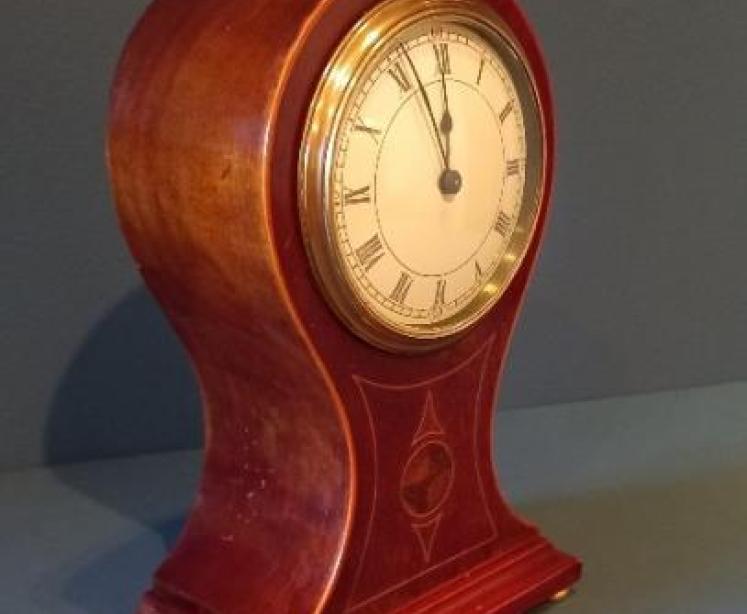 Late Victorian Sheraton Inlaid Balloon Shaped Mantel Clock - Image 6