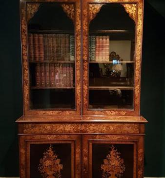 Magnificent Quality Walnut Marquetry Library Bookcase