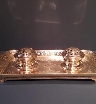 Victorian Cast Brass Pen and Ink Stand