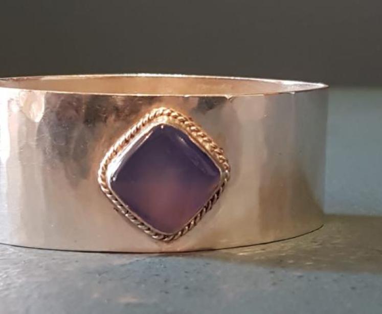 Liberty Planished Silver Moonstone Napkin Ring - Image 1