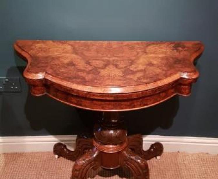 Victorian Burr Walnut Fold Over Card Table - Image 1
