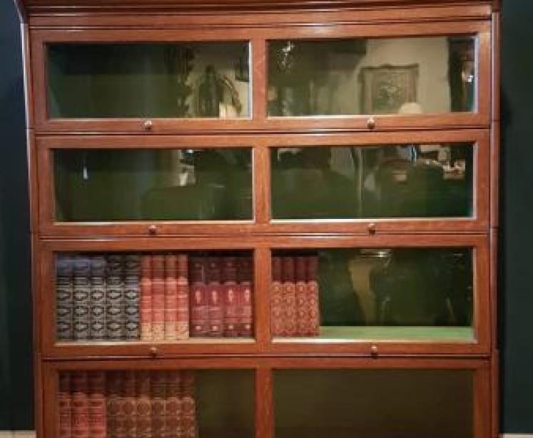 Edwardian Oak Wide Sectional Bookcase - Image 2