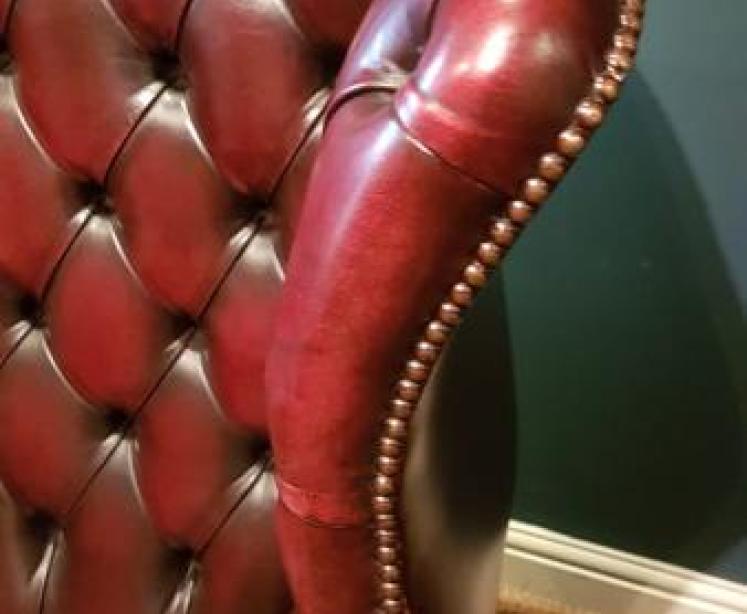 1930's Oxblood Red Leather Wing Back Arm Chair - Image 4