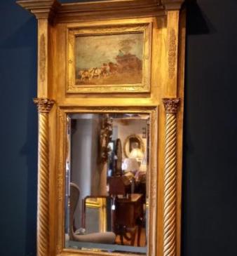 Regency Period Timber Gilt Mirror with Painted Scene