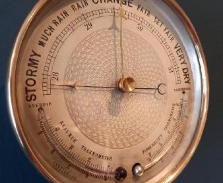Antique Twin Thermometer Marine Barometer - Image 2