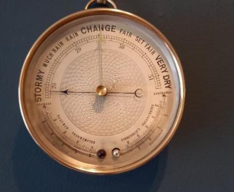 Antique Twin Thermometer Marine Barometer - Image 7