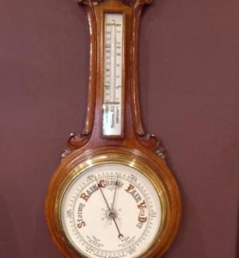 Victorian Polished Oak Porcelain Dial Banjo Barometer