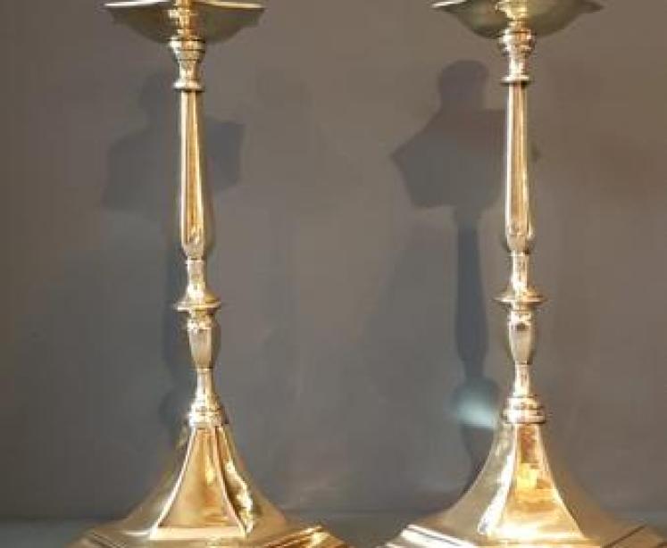 Victorian Cast Brass Candlesticks - Image 1